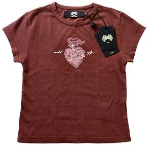 Darc Sport She Heart Of Flame Baby Tee Shirt Womens Medium Brown Short Sleeve